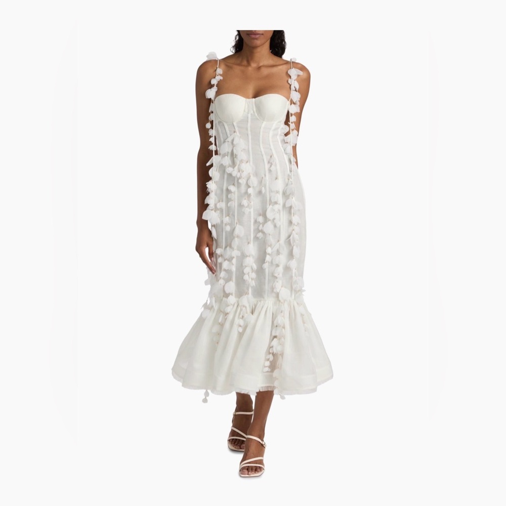$2100 Zimmermann Ivory Petal Appliqué Linen-Silk Corset Gown Dress Size 1